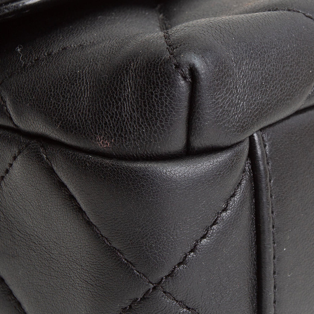 CH Pearl Logo Lambskin Flap Bag - Black