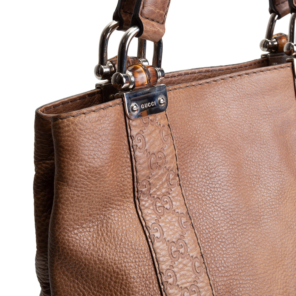 GU Guccissima Bamboo Leather Handbag- Brown OUTLET FINAL SALE