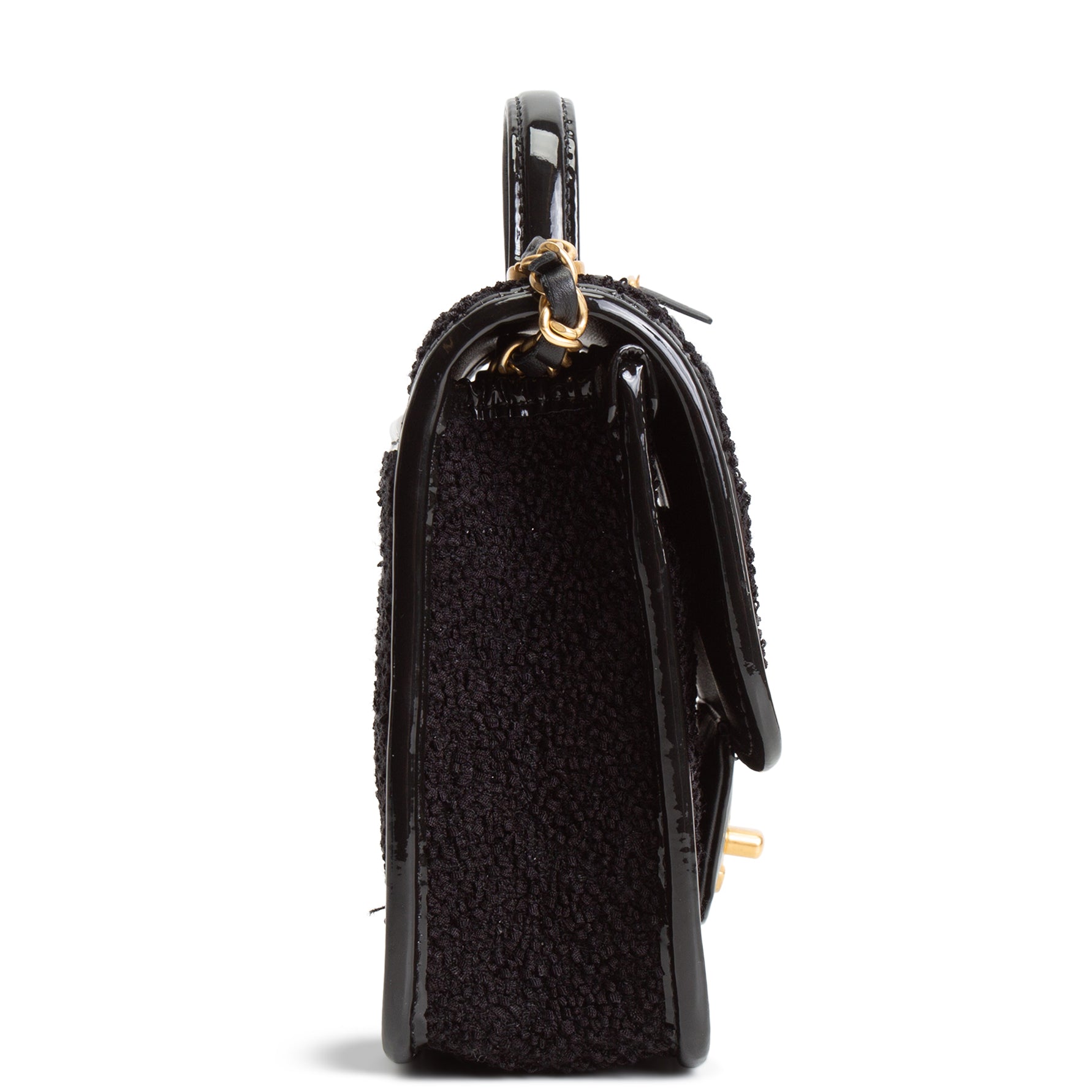 CH Tweed Top Handle School Memory Flap Bag - Black