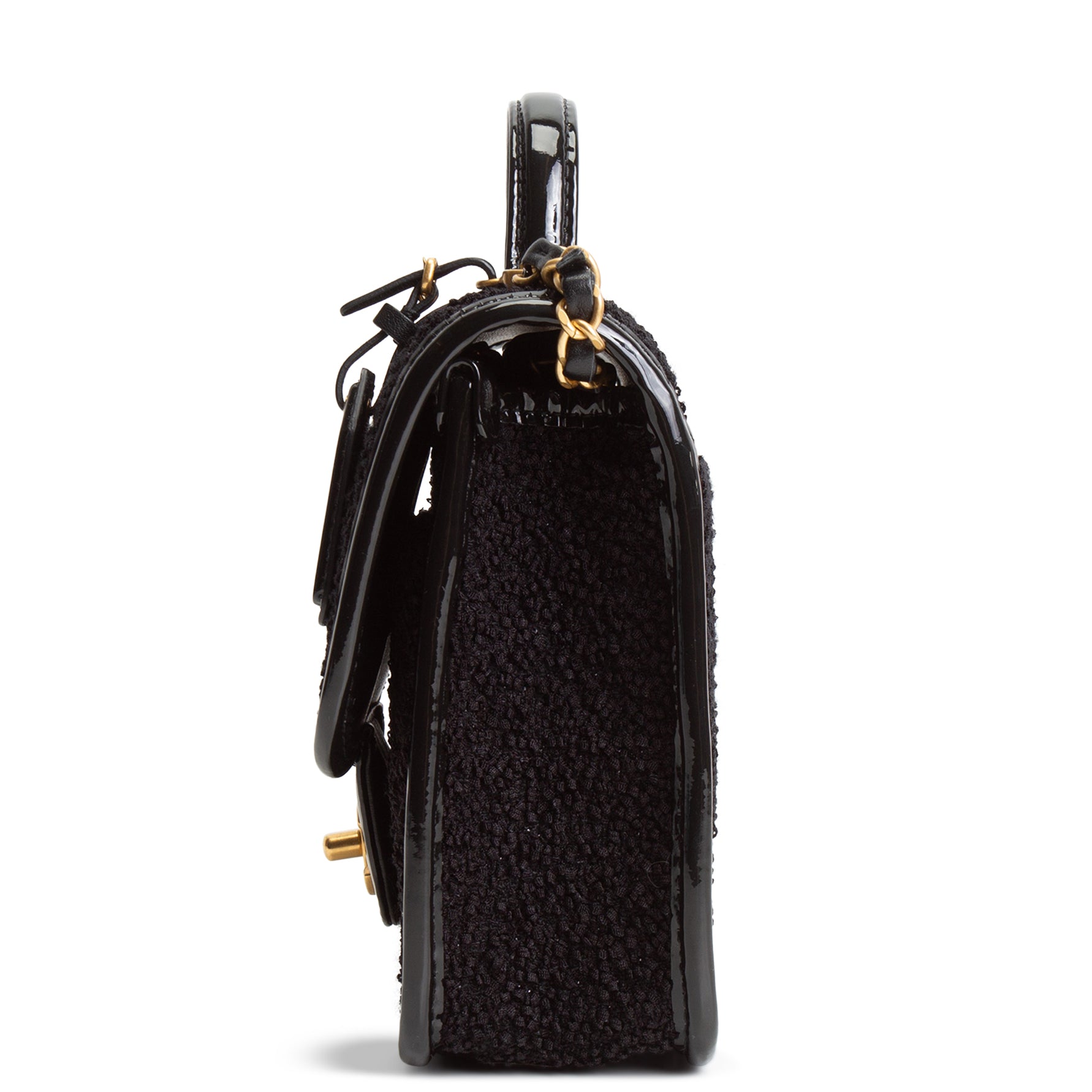 CH Tweed Top Handle School Memory Flap Bag - Black