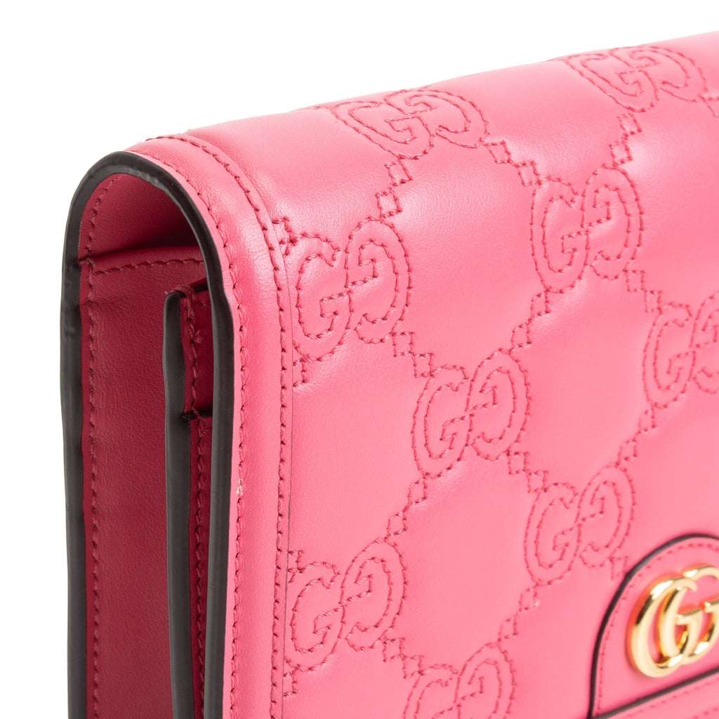 GU GG Matelasse Chain Wallet - Pink