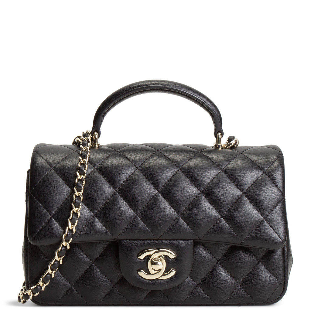 CH Quilted Lambskin Rectangular Flap Top Handle Mini - Black
