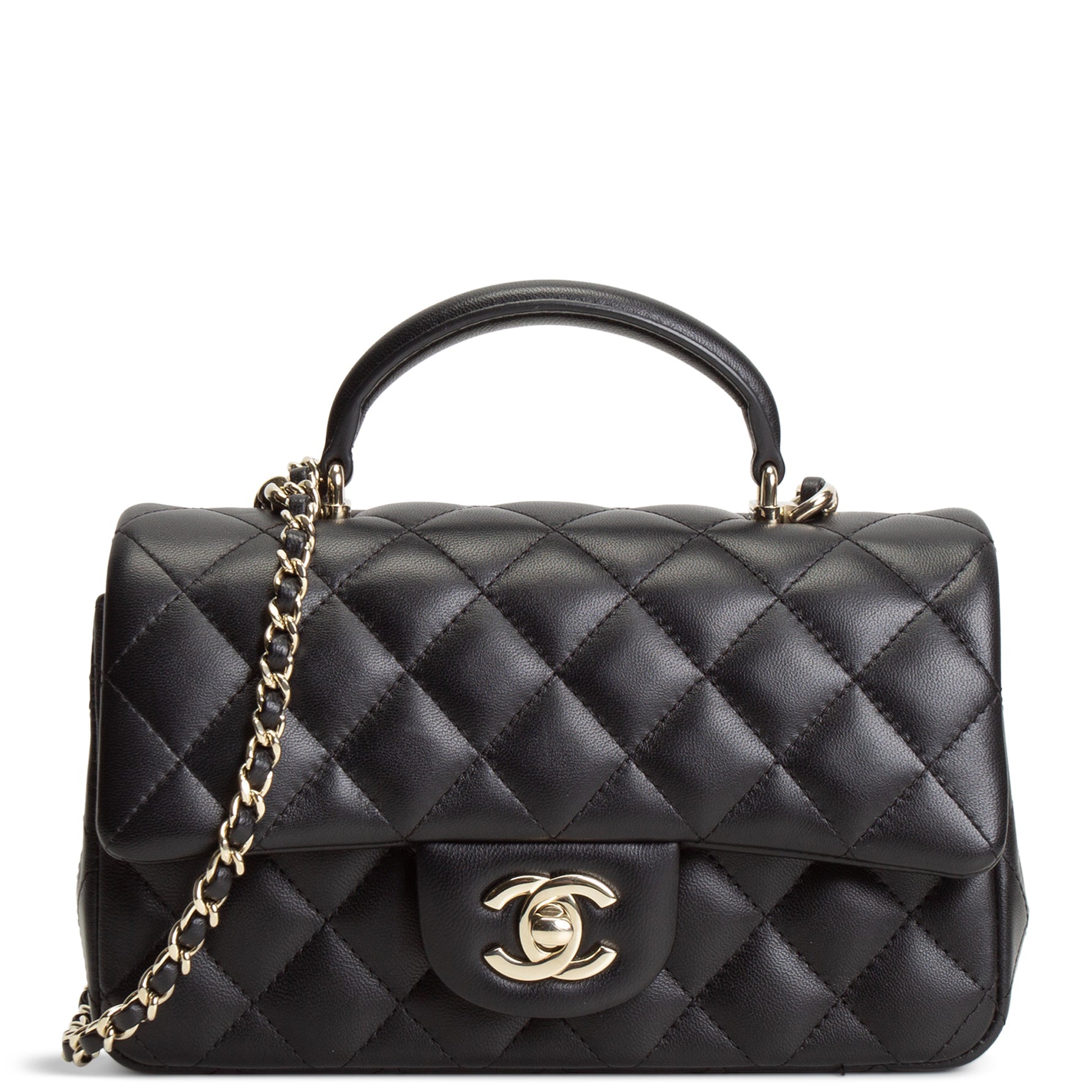 CH Quilted Lambskin Rectangular Flap Top Handle Mini - Black