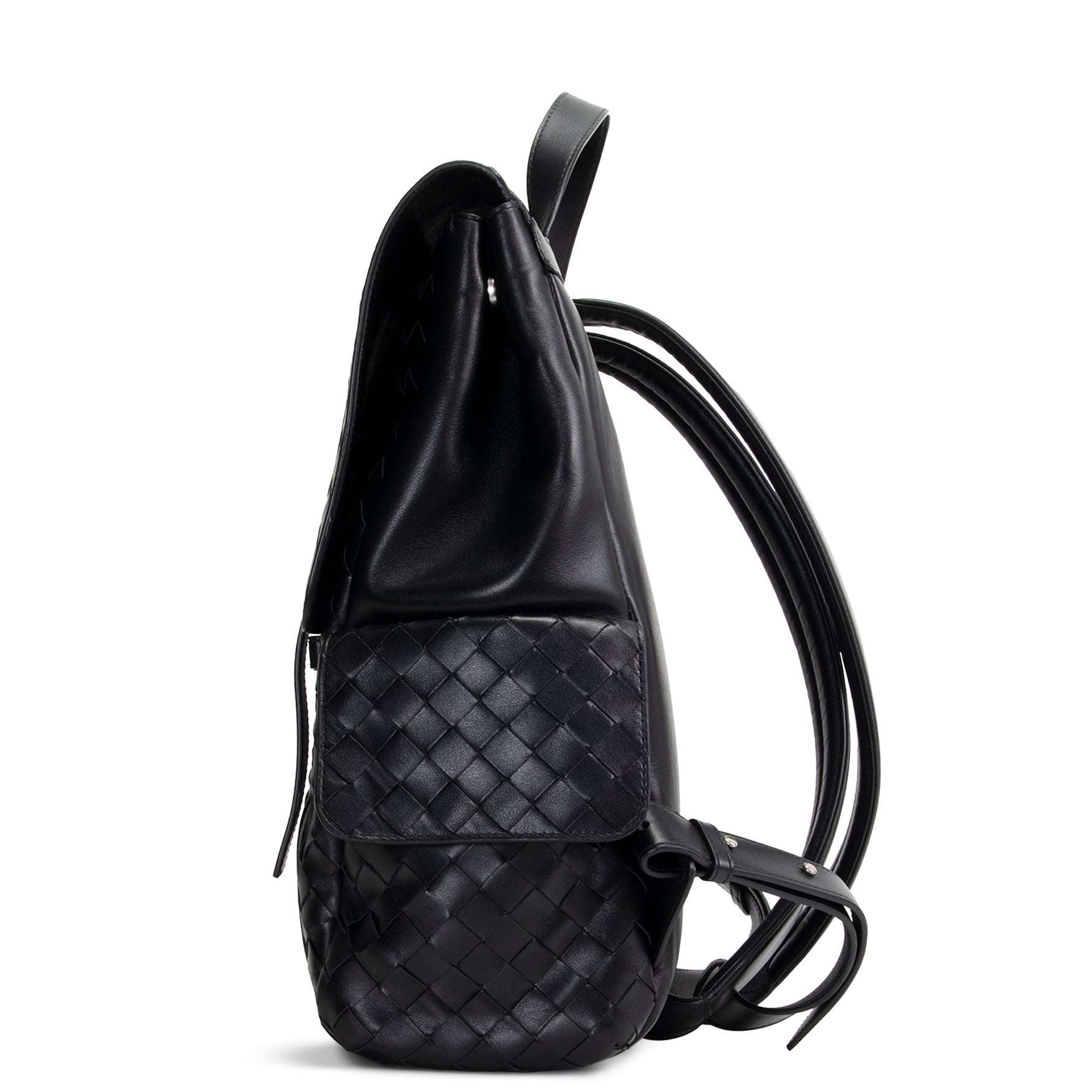 BT VENETA Leather Intrecciato Back To School Backpack - Black
