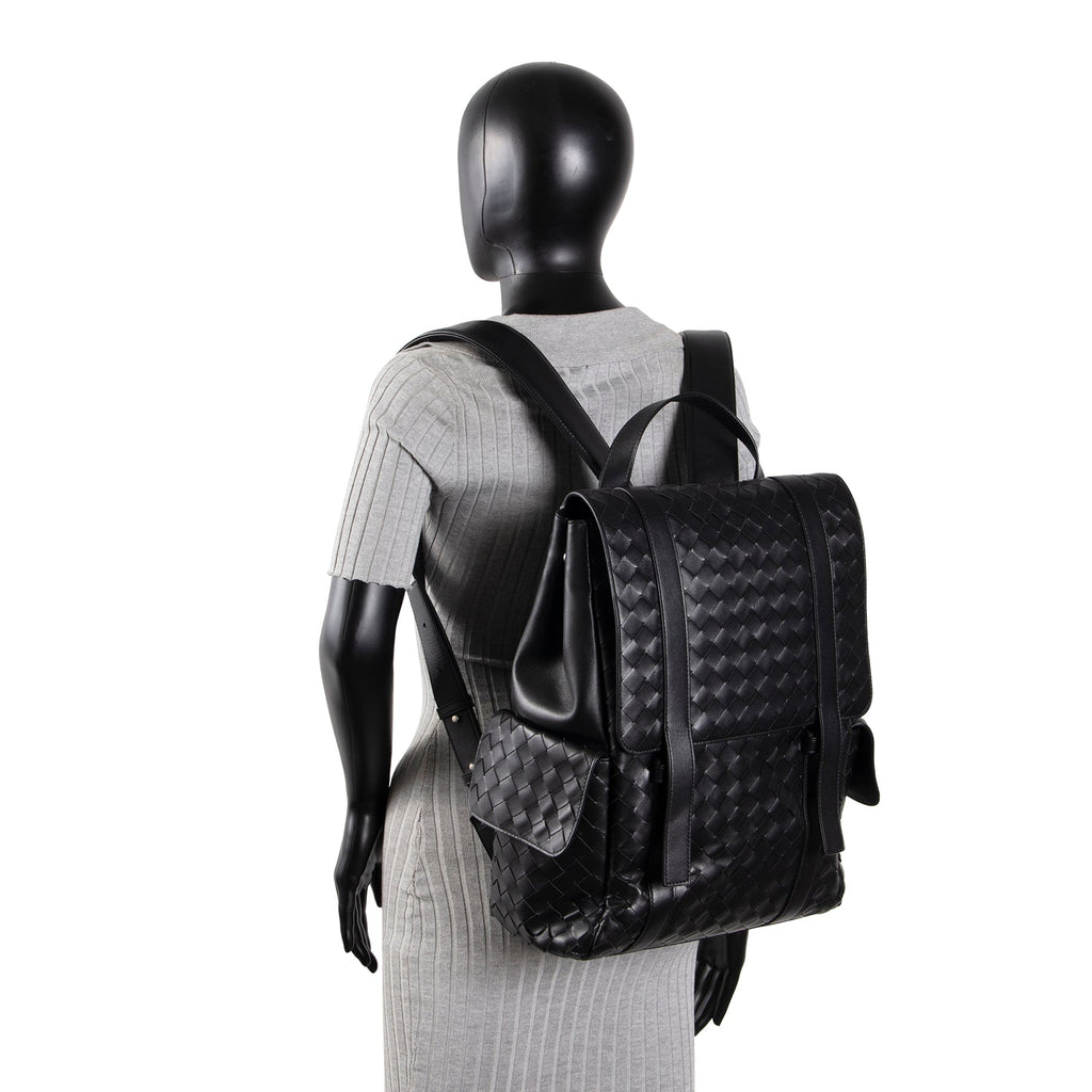 BT VENETA Leather Intrecciato Back To School Backpack - Black