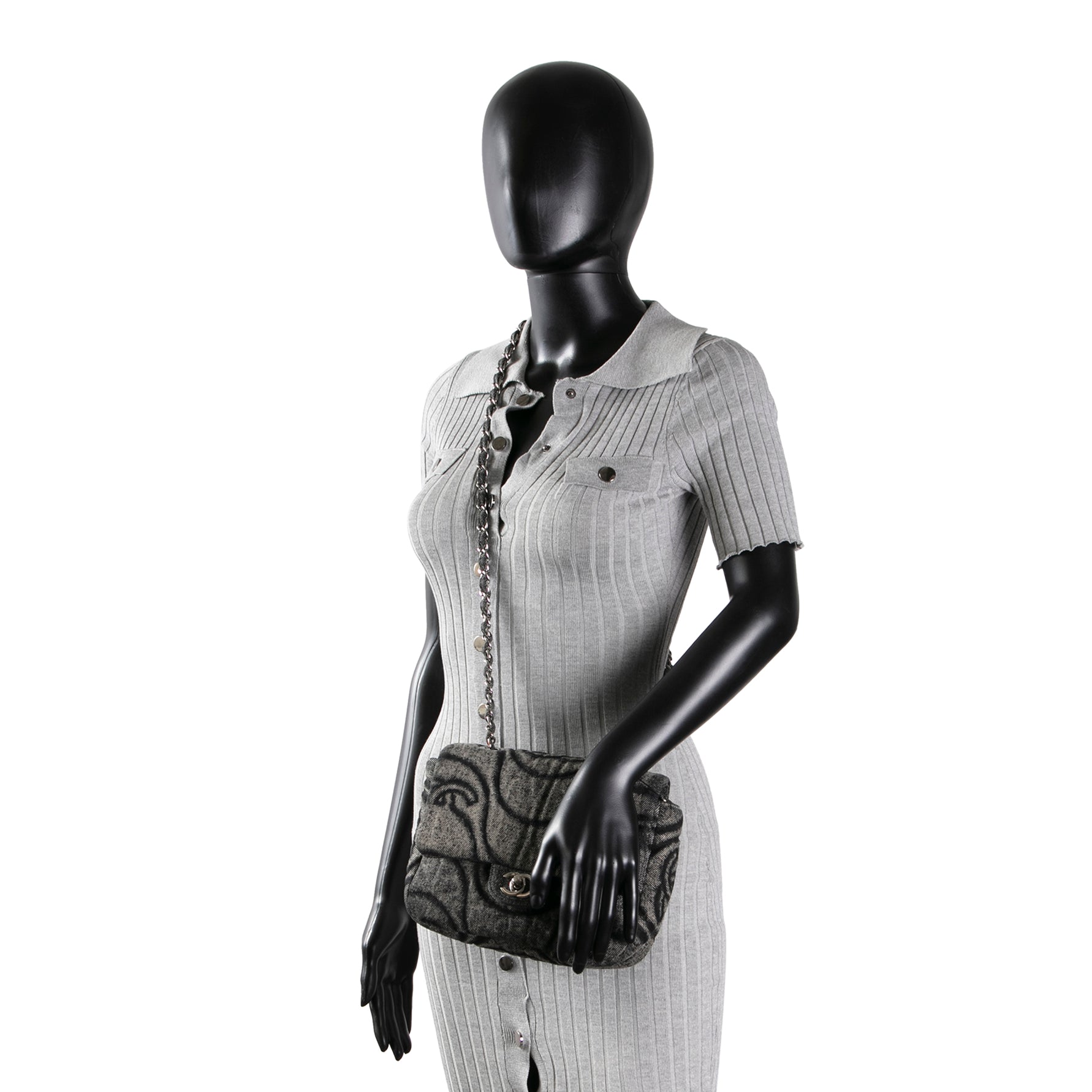 CH CC Denim Wave Flap Bag - Gray