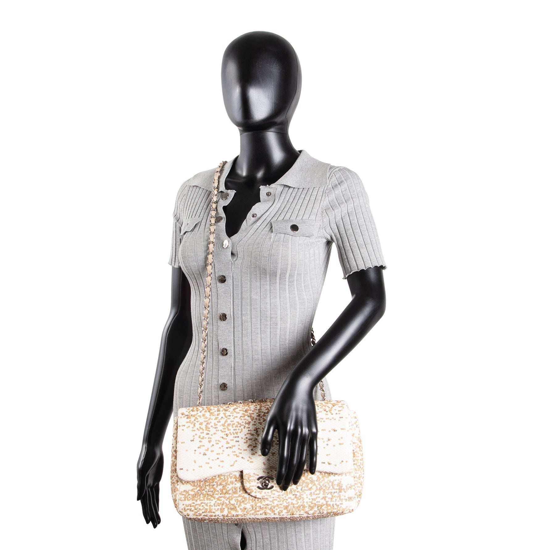 CH Sequins Flap Bag - Ivory