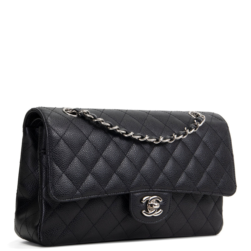 CH Classic Caviar Medium Double Flap - Black