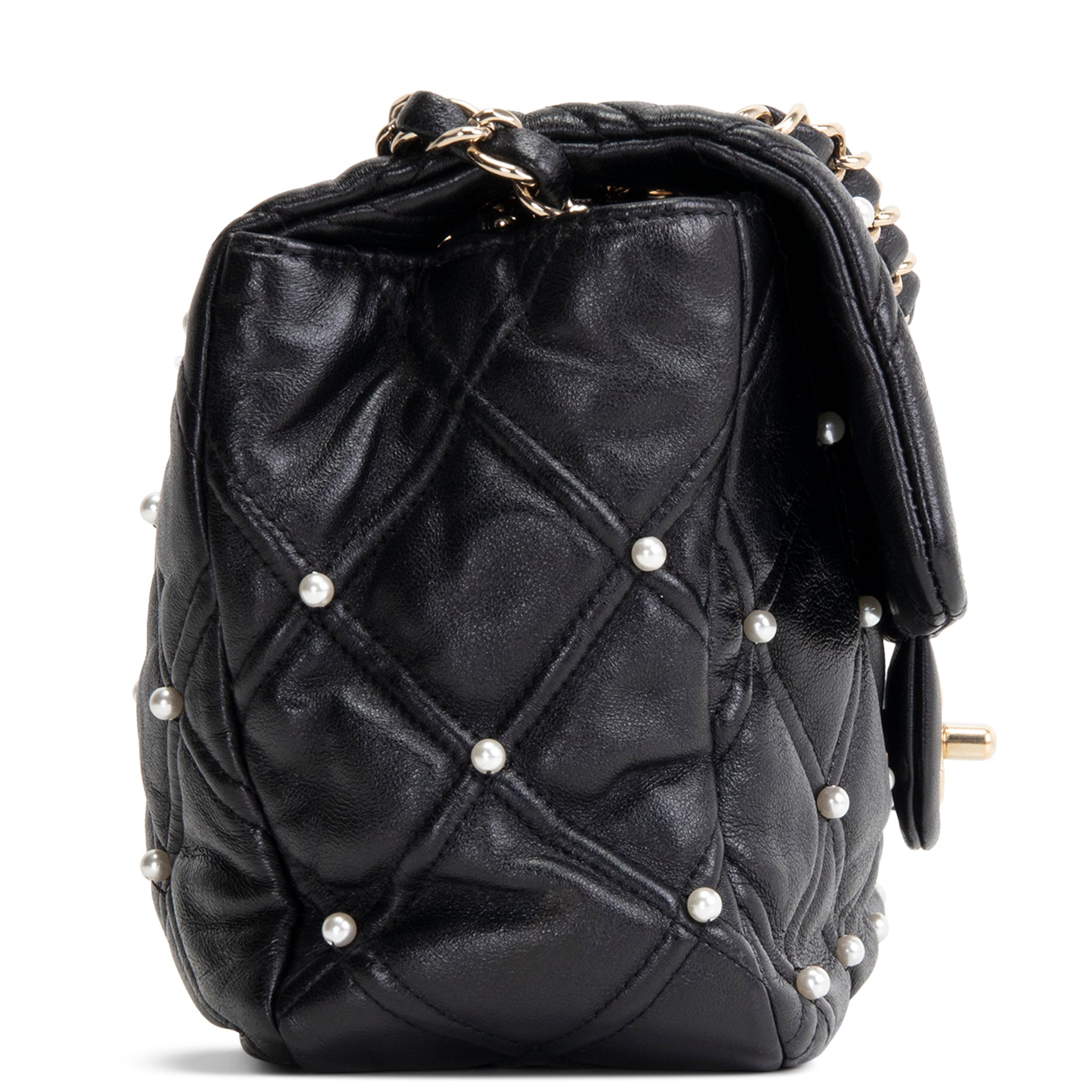 CH CC Flap Pearl Studded Quilted Lambskin - Black