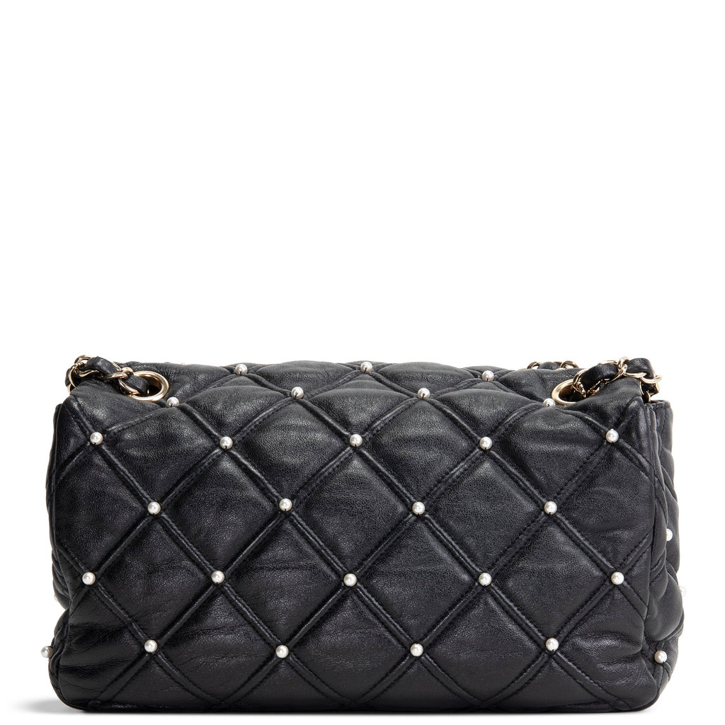 CH CC Flap Pearl Studded Quilted Lambskin - Black