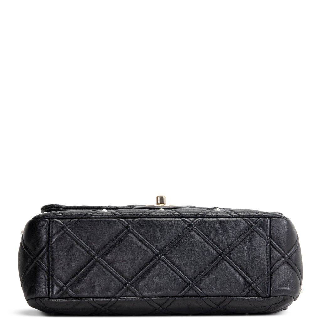 CH CC Flap Pearl Studded Quilted Lambskin - Black