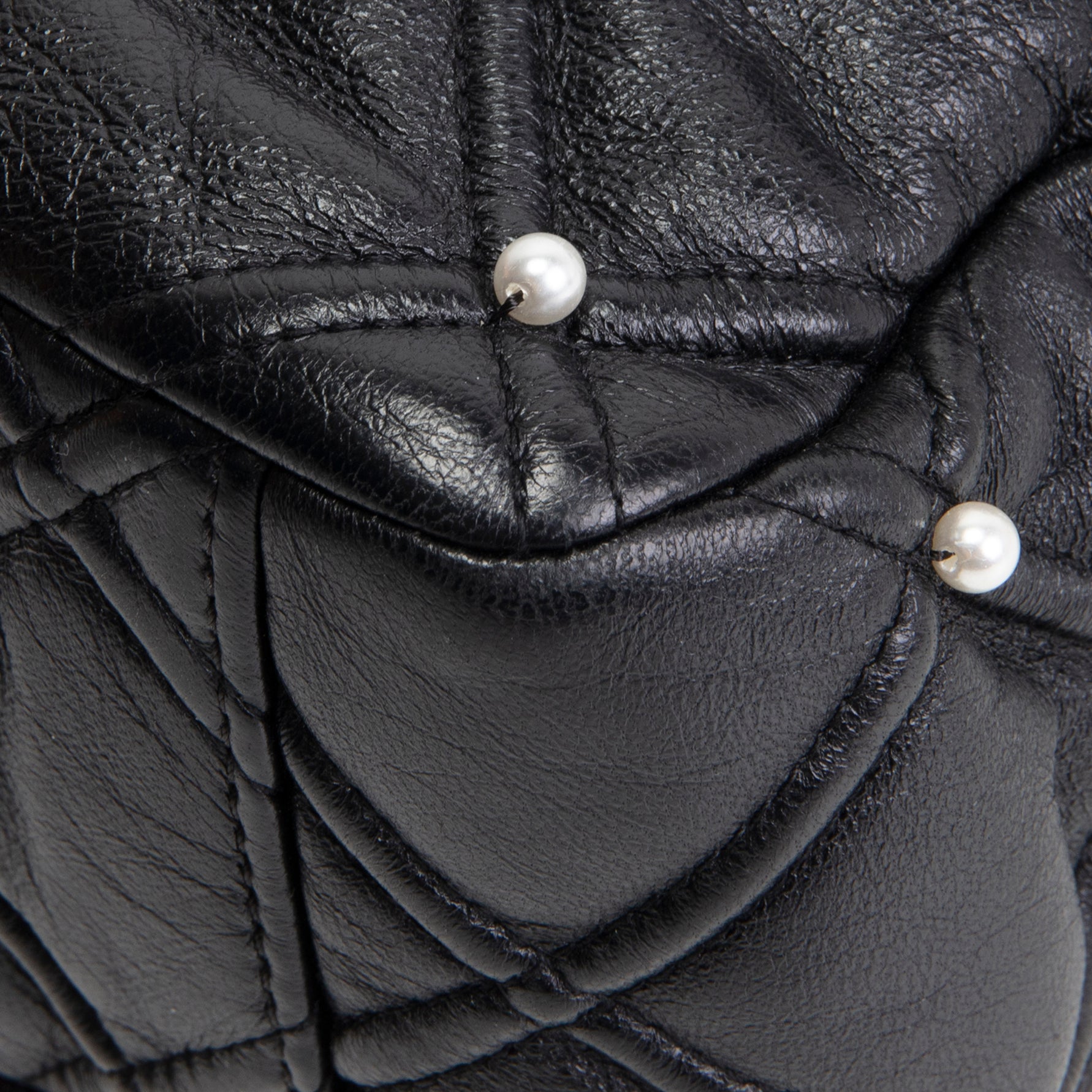 CH CC Flap Pearl Studded Quilted Lambskin - Black