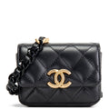 CH CC Flap Card Holder Belt Bag Lacquered Metal w/ Quilted Lambskin