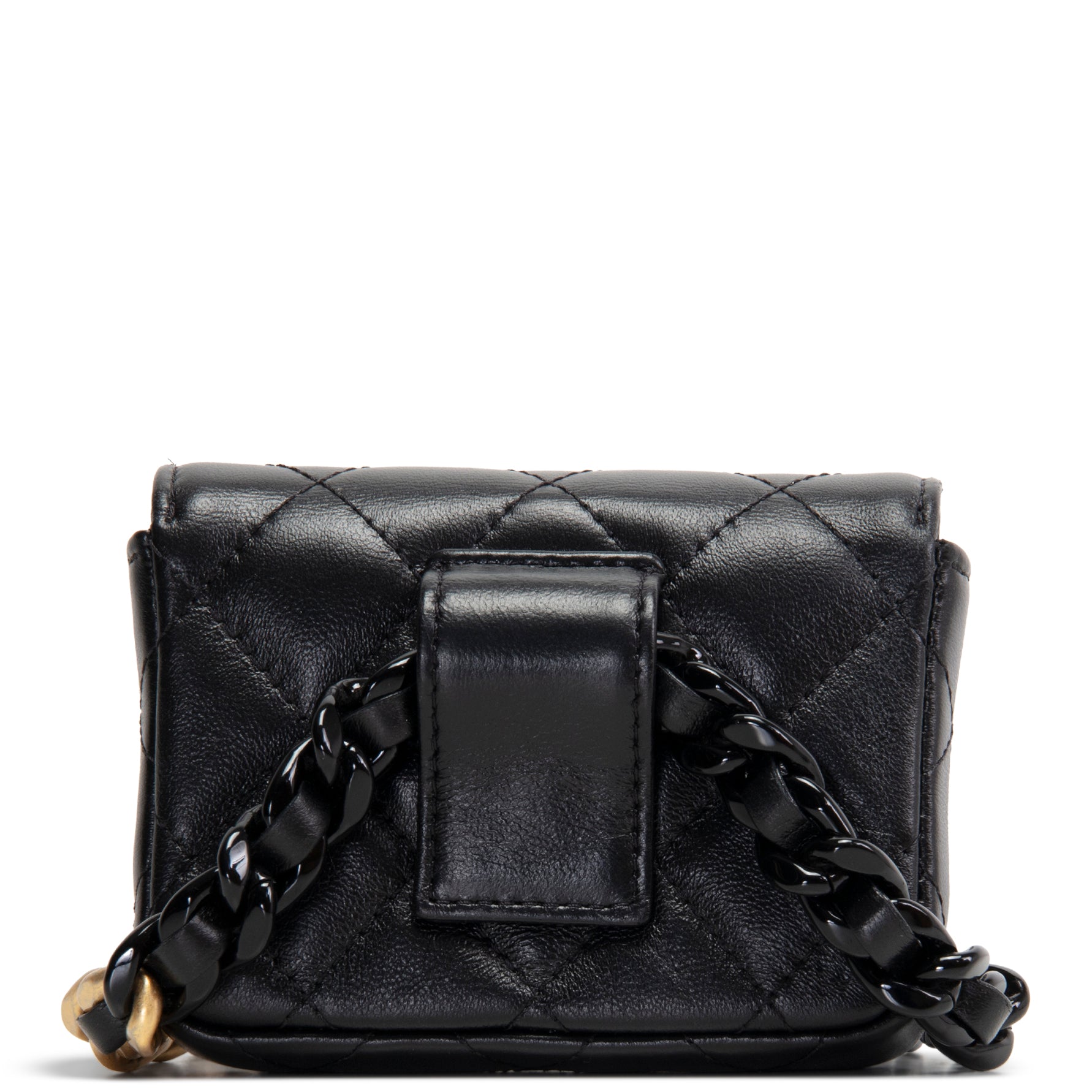 CH CC Flap Card Holder Belt Bag Lacquered Metal w/ Quilted Lambskin
