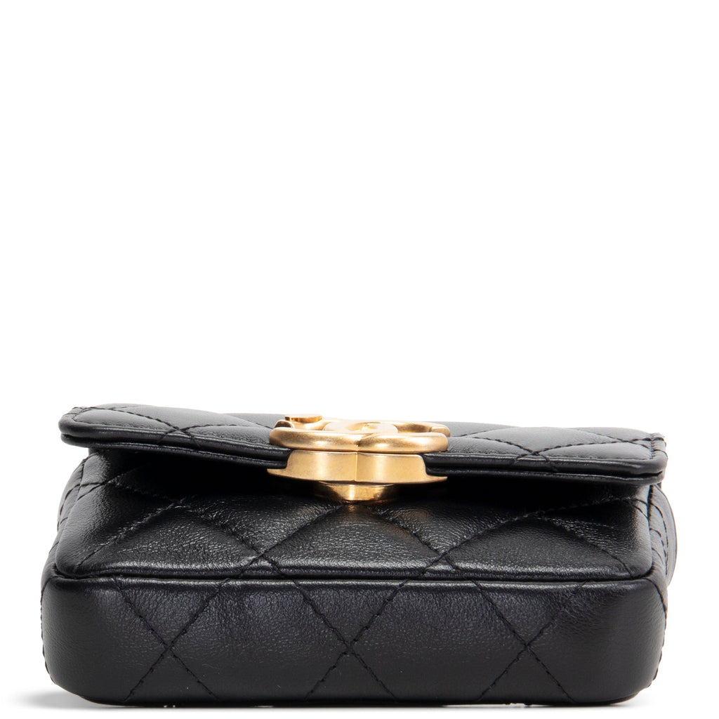CH CC Flap Card Holder Belt Bag Lacquered Metal w/ Quilted Lambskin