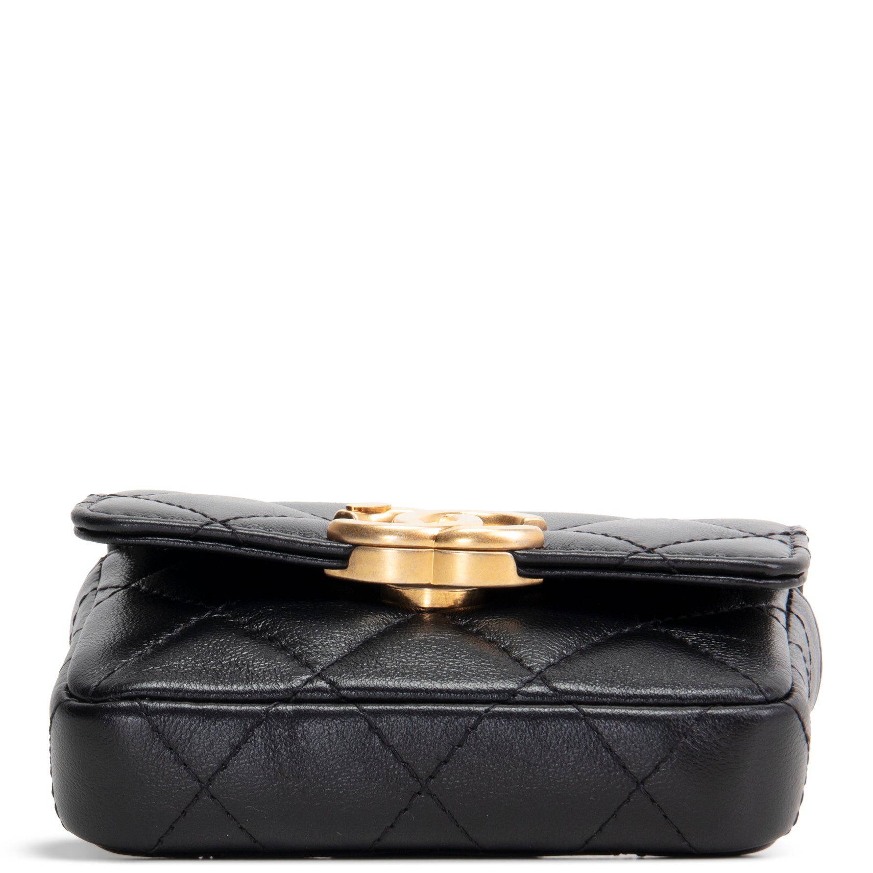 CH CC Flap Card Holder Belt Bag Lacquered Metal w/ Quilted Lambskin