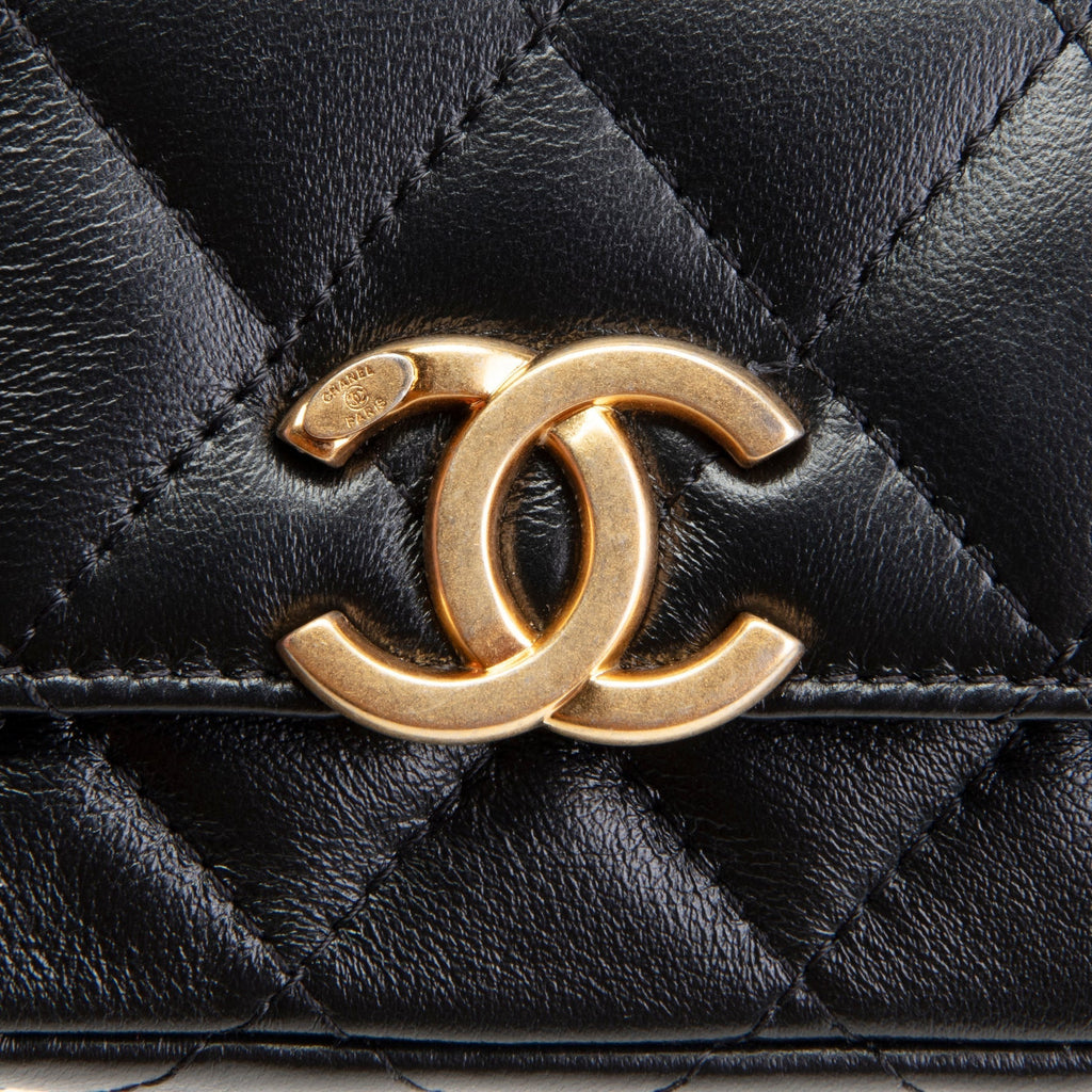 CH CC Flap Card Holder Belt Bag Lacquered Metal w/ Quilted Lambskin