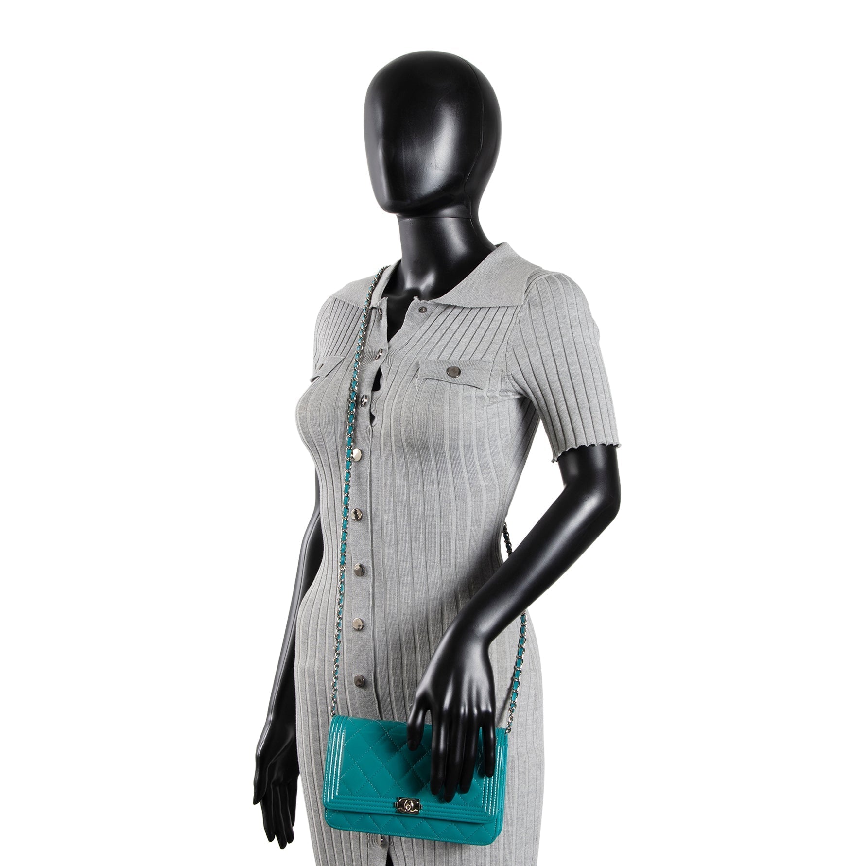 CH Patent Boy Wallet On Chain - Turquoise