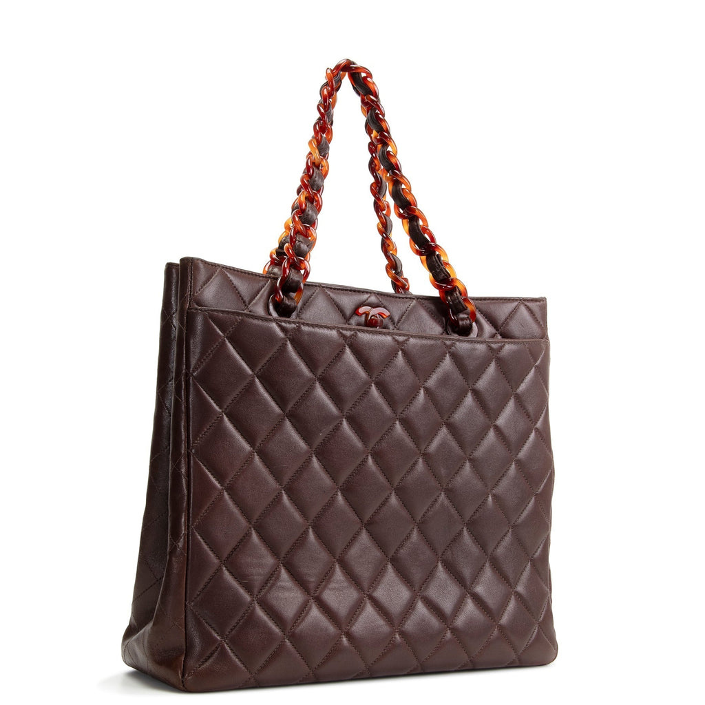CH Vintage Lambskin Quilted CC Bakelite Turnlock Tote - Brown