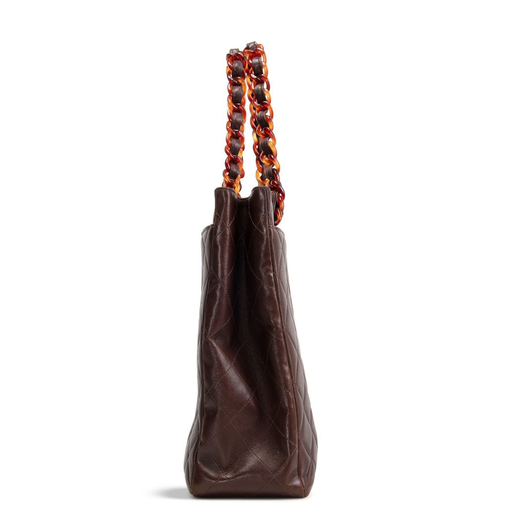 CH Vintage Lambskin Quilted CC Bakelite Turnlock Tote - Brown