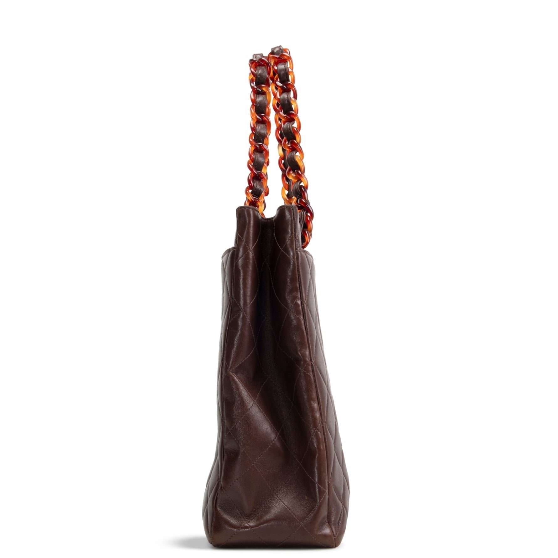 CH Vintage Lambskin Quilted CC Bakelite Turnlock Tote - Brown