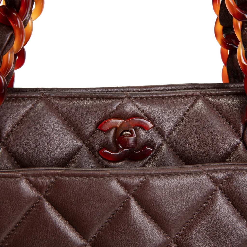 CH Vintage Lambskin Quilted CC Bakelite Turnlock Tote - Brown