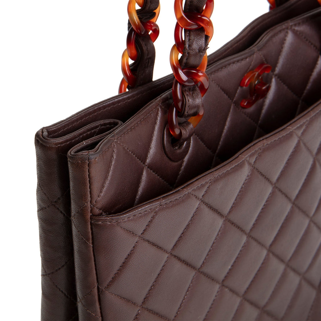 CH Vintage Lambskin Quilted CC Bakelite Turnlock Tote - Brown