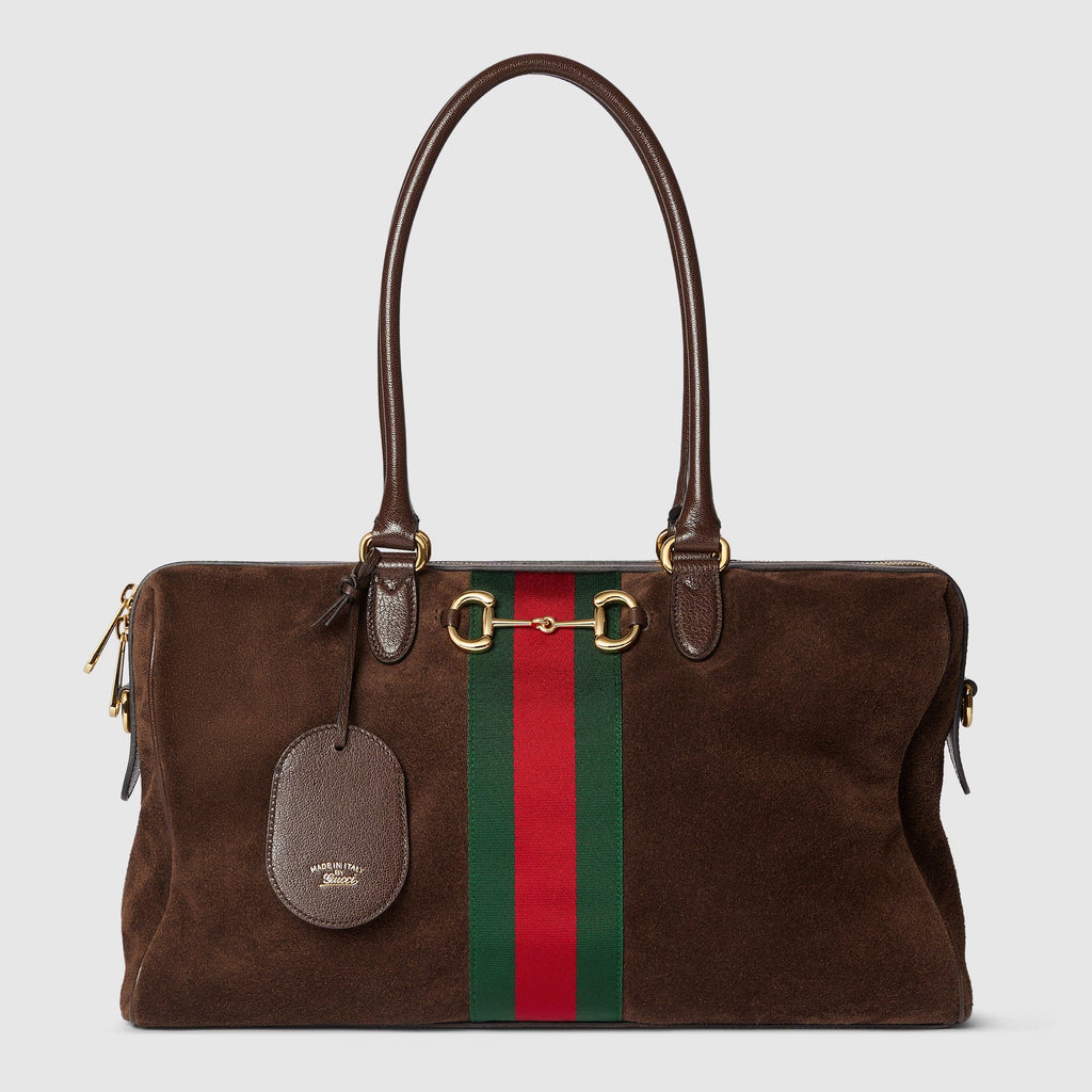 Borsetto large boston bag in dark brown suede