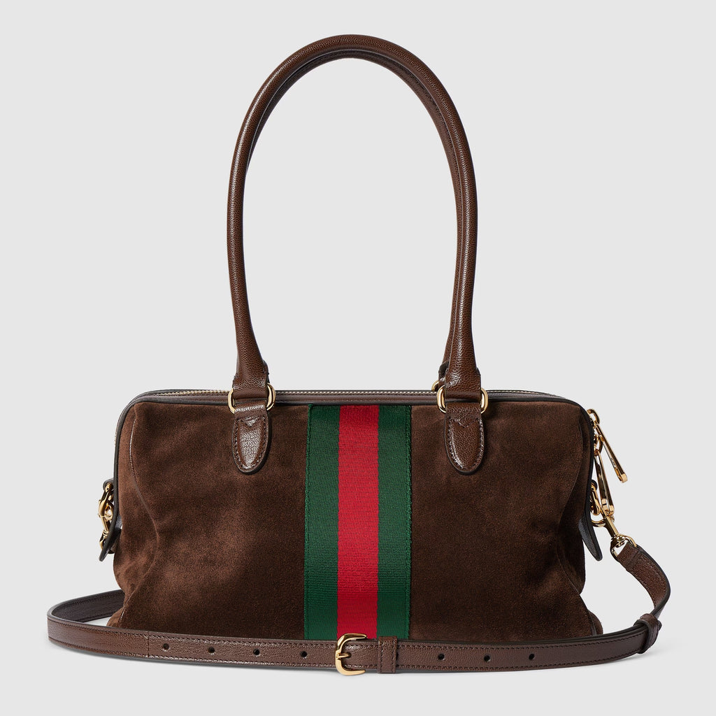 Borsetto medium boston bag in dark brown suede