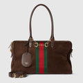 Borsetto large boston bag in dark brown suede