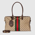 Borsetto large boston bag in sand and brown GG canvas