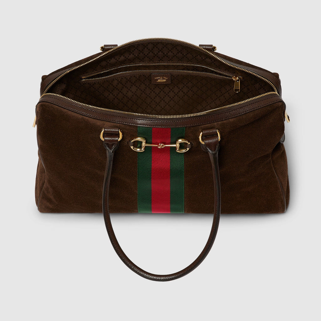 Borsetto large boston bag in dark brown suede