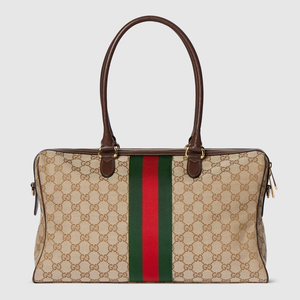 Borsetto large boston bag in sand and brown GG canvas