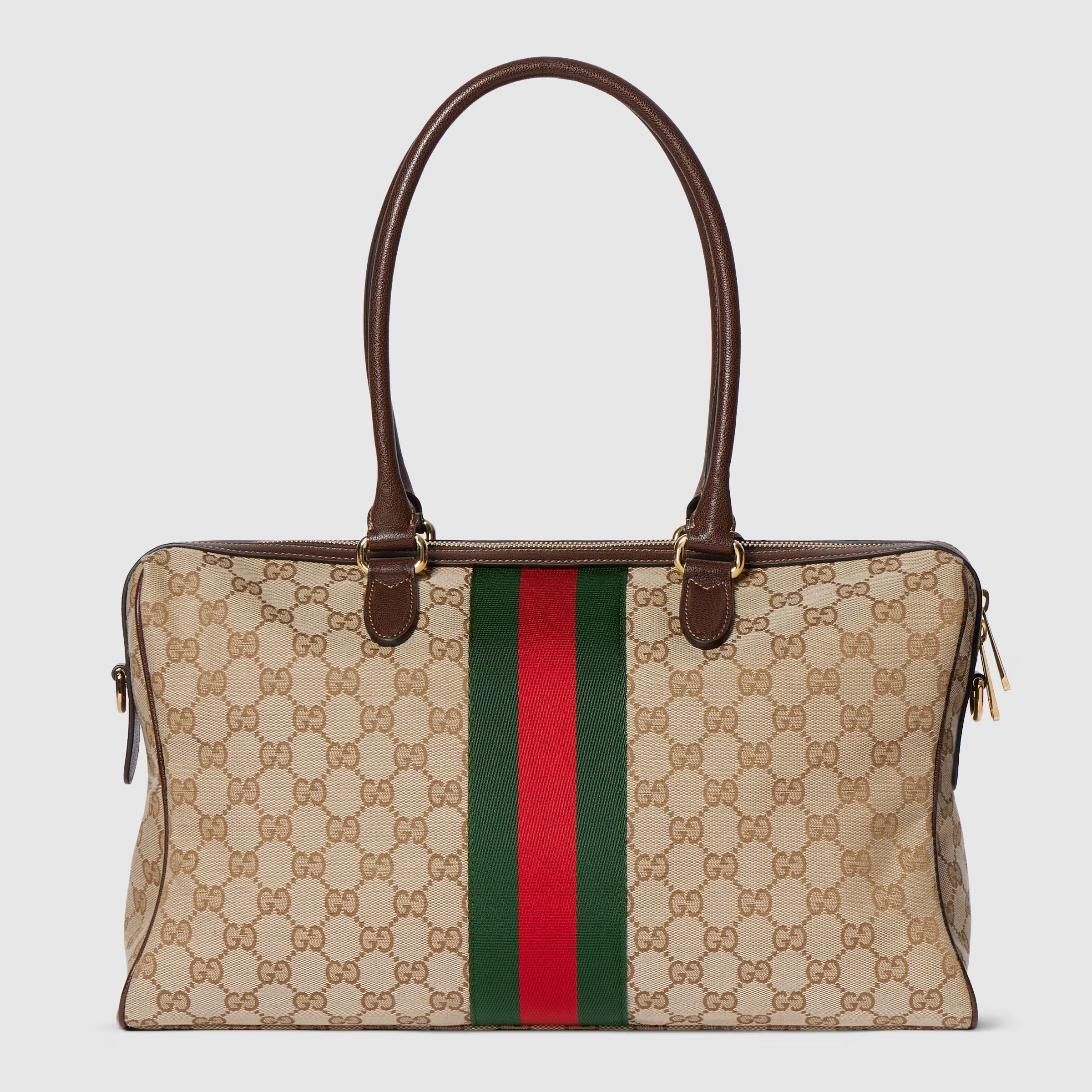 Borsetto large boston bag in sand and brown GG canvas