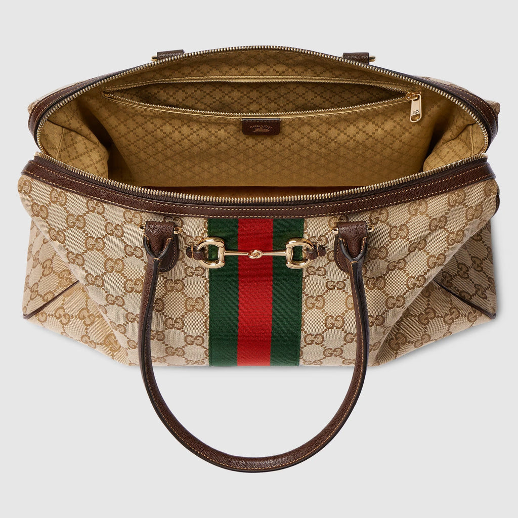 Borsetto large boston bag in sand and brown GG canvas