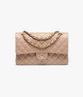 Classic 11.12 Handbag Grained Shiny Calfskin & Gold-Tone Metal Dark Beige