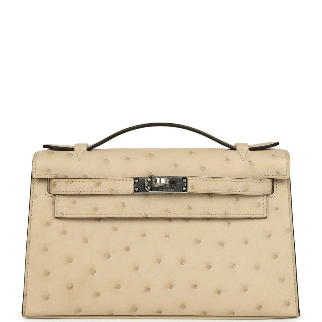 Kelly Pochette Parchemin Ostrich Palladium Hardware