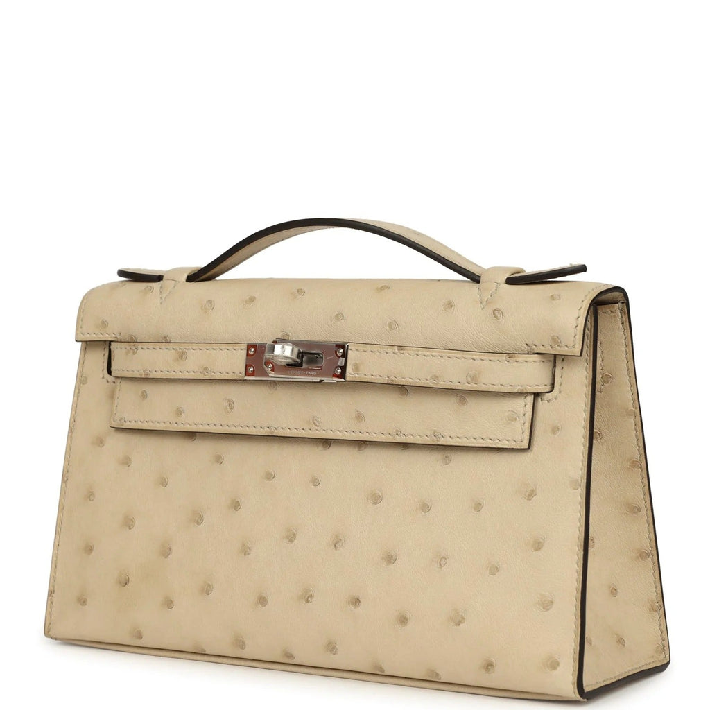 Kelly Pochette Parchemin Ostrich Palladium Hardware