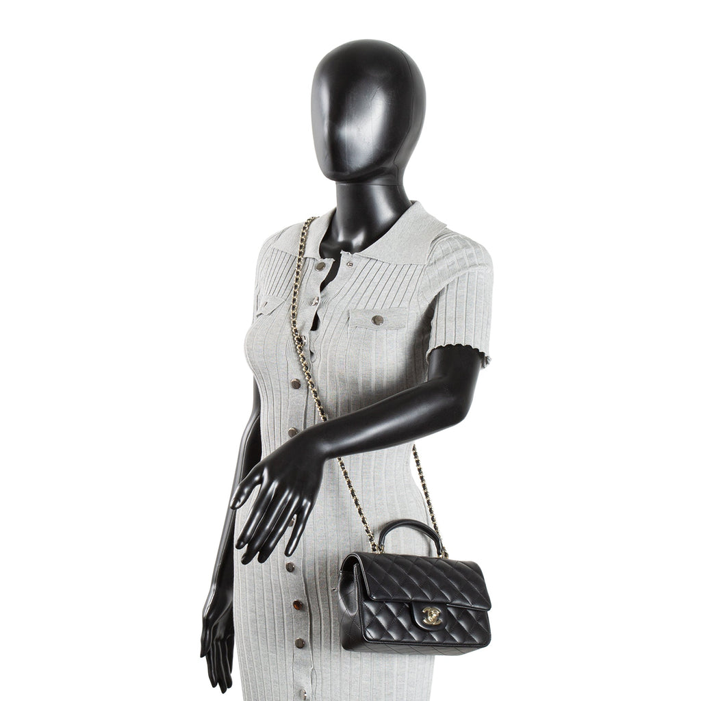 CH Quilted Lambskin Rectangular Flap Top Handle Mini - Black
