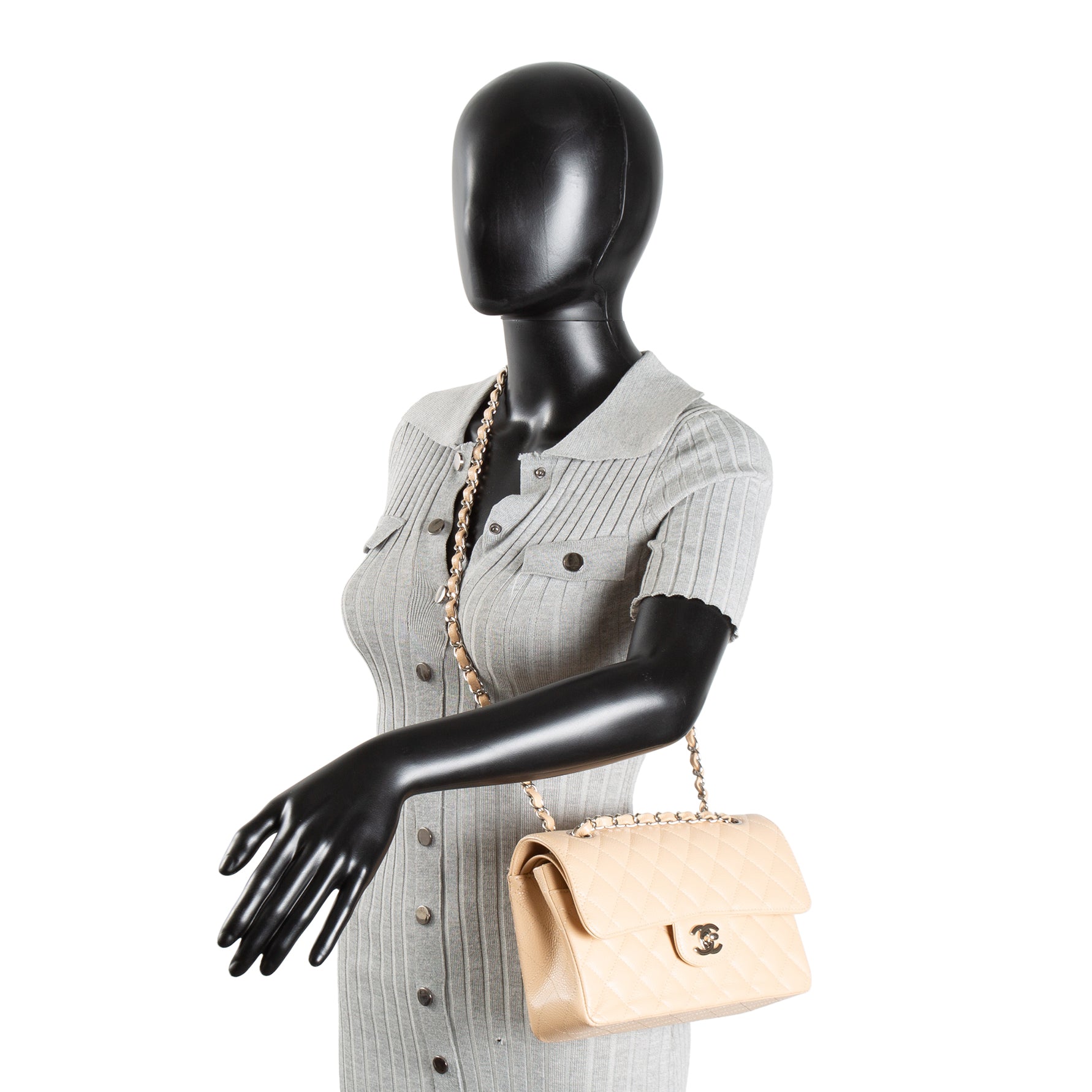 CH Classic Caviar Double Flap Small - Nude